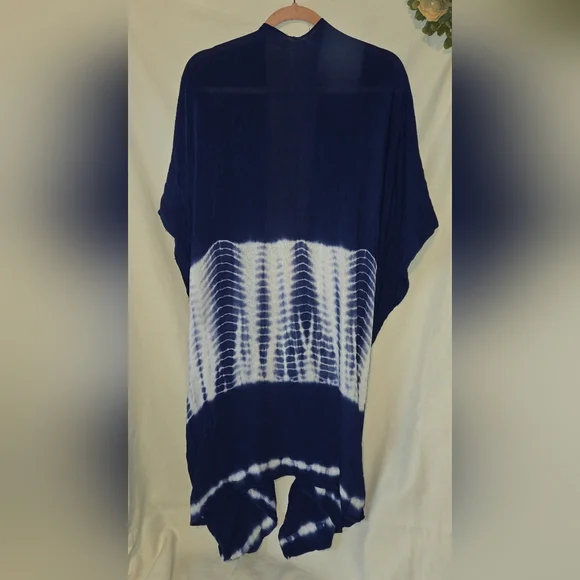 2 Chic Blue and White Tie Dyed Kimono Swim Cover Up OS Viscose - Picture 2 of 9